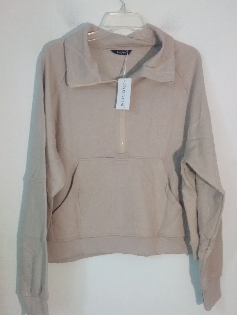 Rosvigor Tan Sweatshirt XL NWT Half Zip Pocket